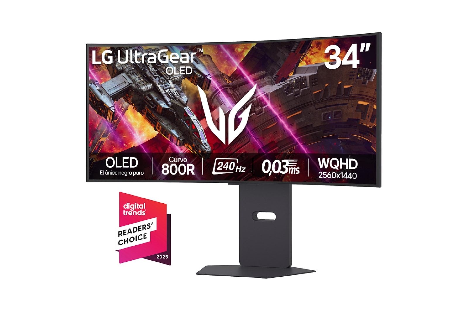 Vista frontal de Monitor LG UltraGear OLED Curvo WQHD de 34" 240Hz y 0.03ms 34GX900A-B